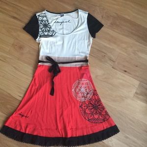 Desigual Dress Medium Red White Black